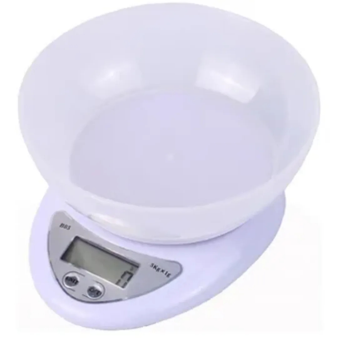 Gramera digital de cocina blanca con bowl