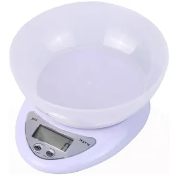 Gramera digital de cocina hasta 5 kg con bowl y pantalla LCD