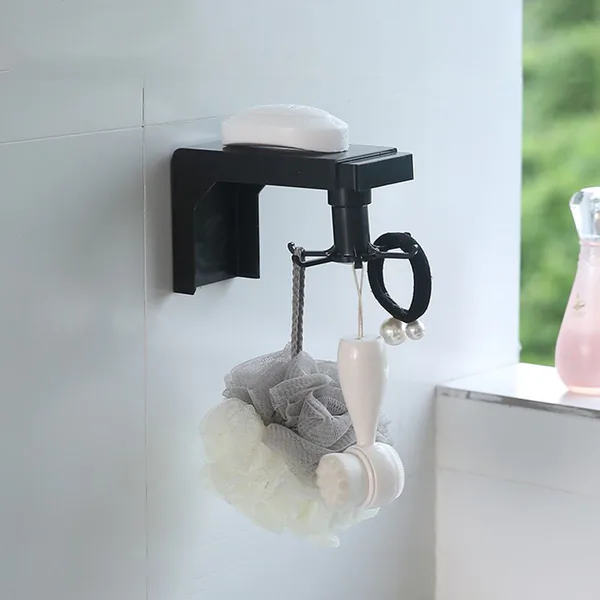 Organizador de pared giratorio 360° con 6 ganchos y adhesivo, sin taladro