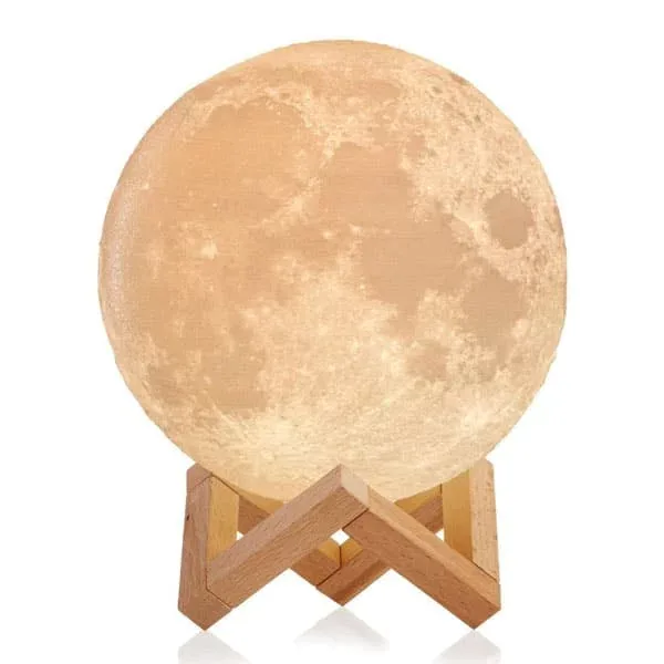 Lámpara de luna 3D táctil de 15 cm con 7 colores, control remoto y base de madera