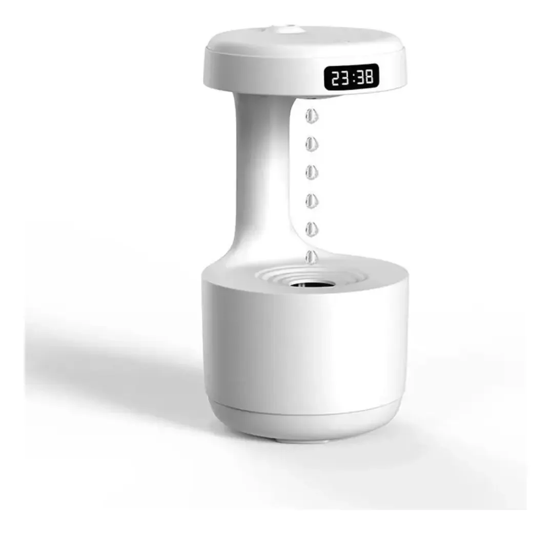 Humidificador antigravedad blanco con gotas que suben