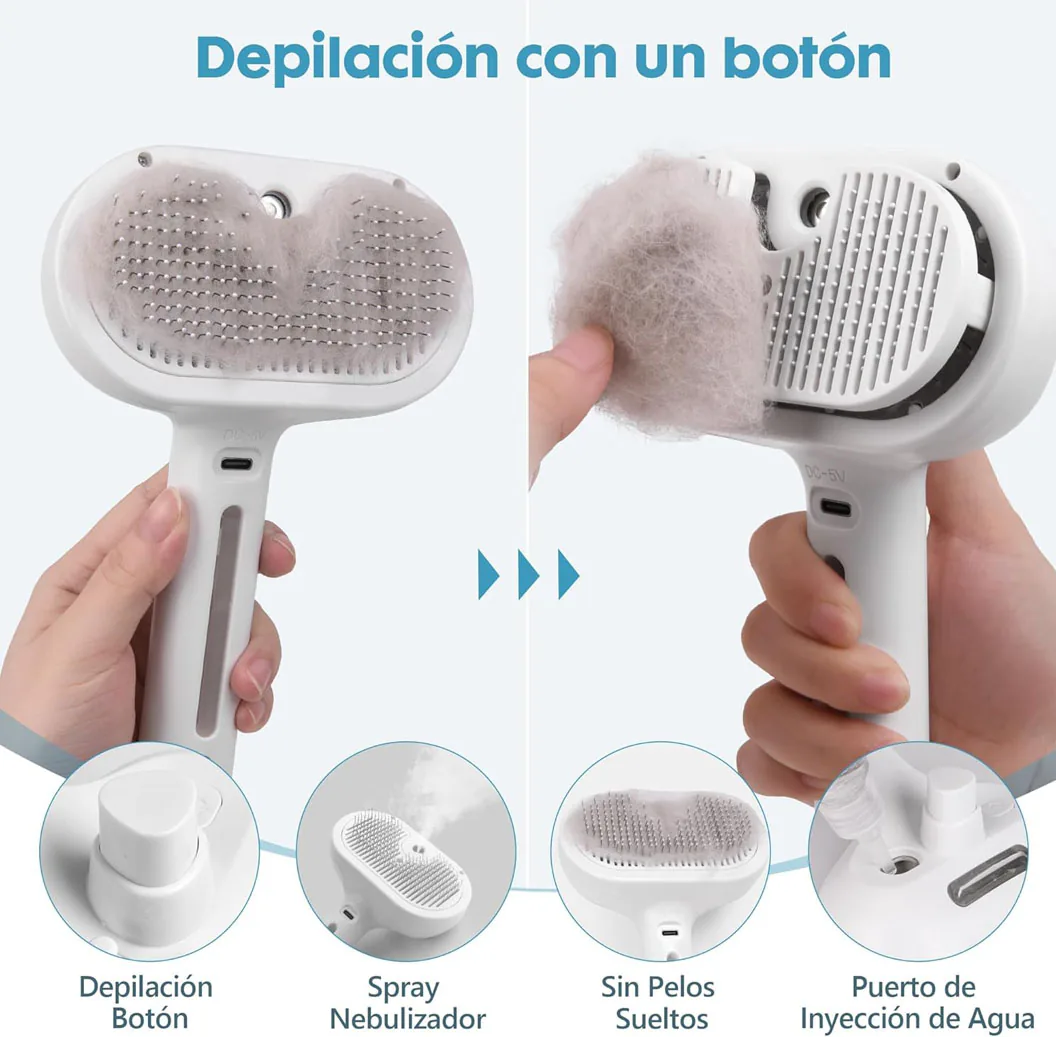 Cepillo de vapor para mascotas que suelta el pelo con un botón