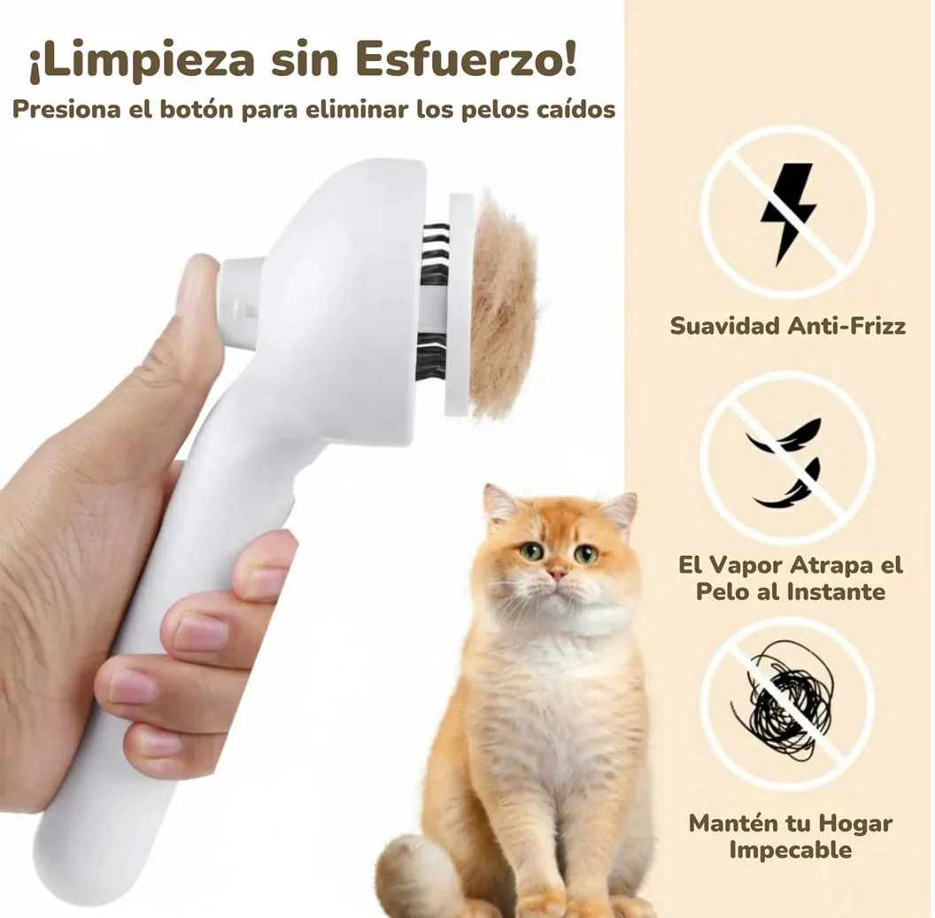 Cepillo de vapor quitando el pelo suelto de un gato