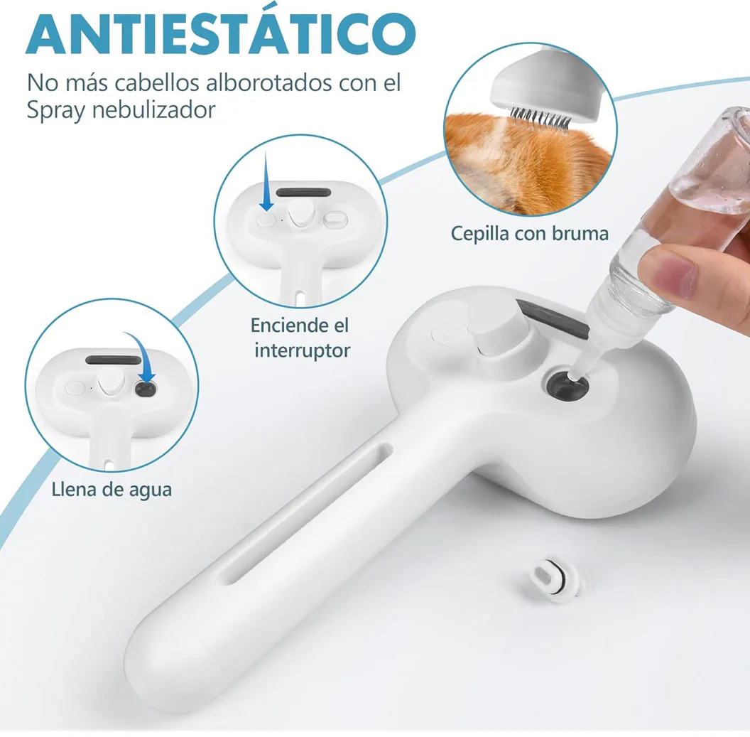 Cepillo para mascotas con vapor antiestático