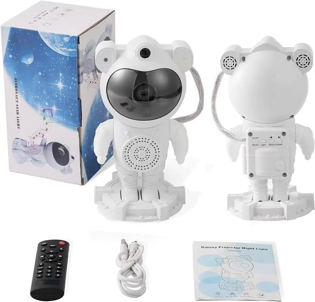 Proyector astronauta con su caja, control remoto y cable
