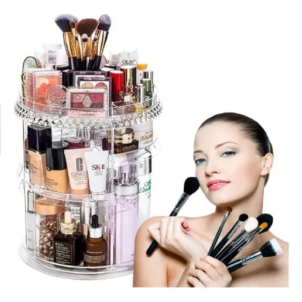 Organizador de maquillaje giratorio 360° en acrílico transparente