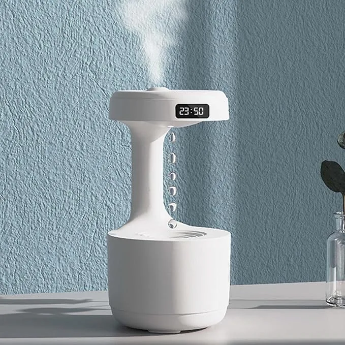 Humidificador antigravedad de 800 ml con reloj digital y luz nocturna LED, USB, foto 4 de 5