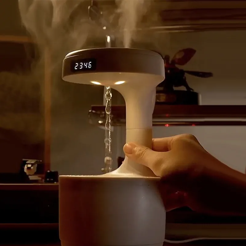 Humidificador antigravedad de 800 ml con reloj digital y luz nocturna LED, USB, foto 5 de 5