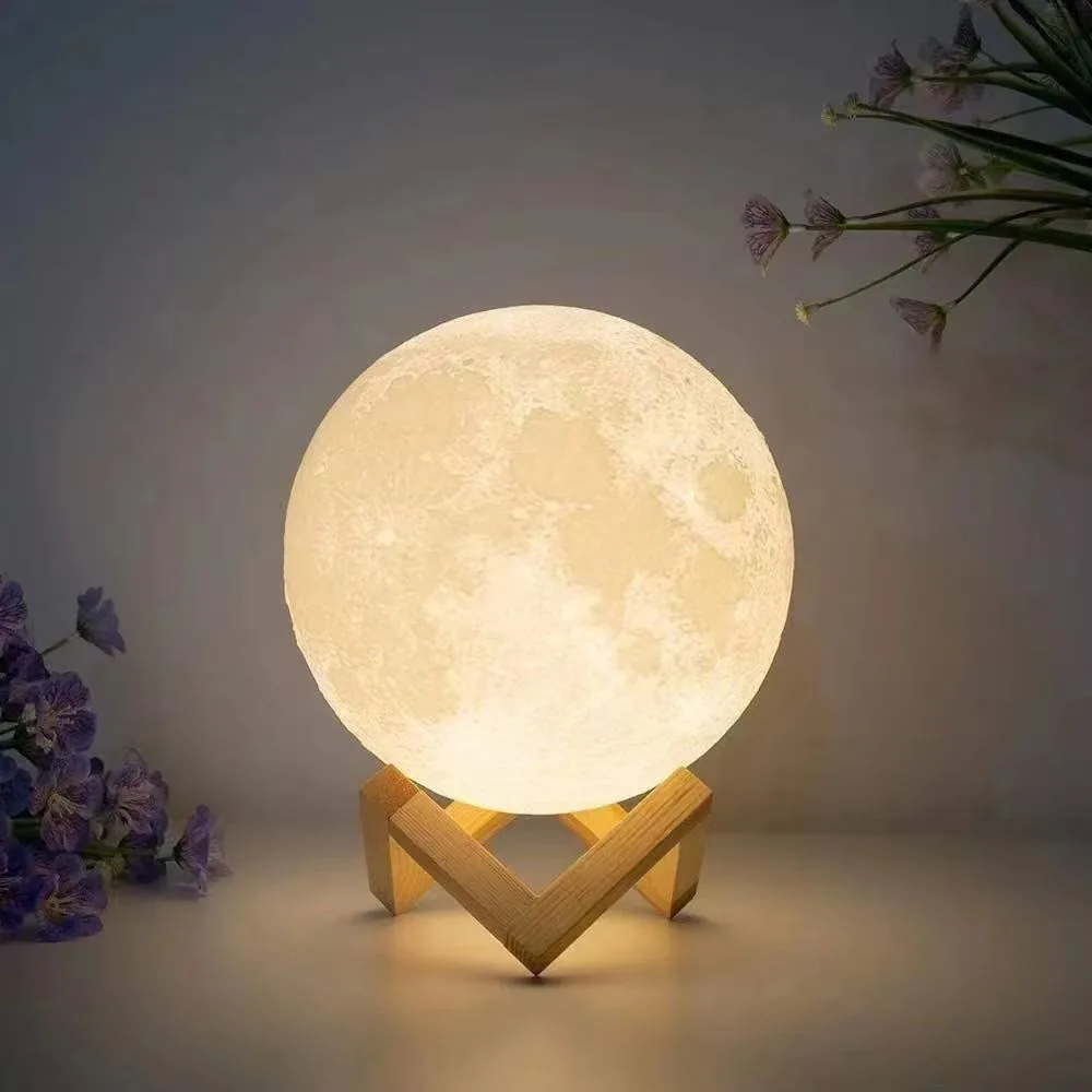 Lámpara de luna 3D táctil de 15 cm con 7 colores, control remoto y base de madera, foto 4 de 5