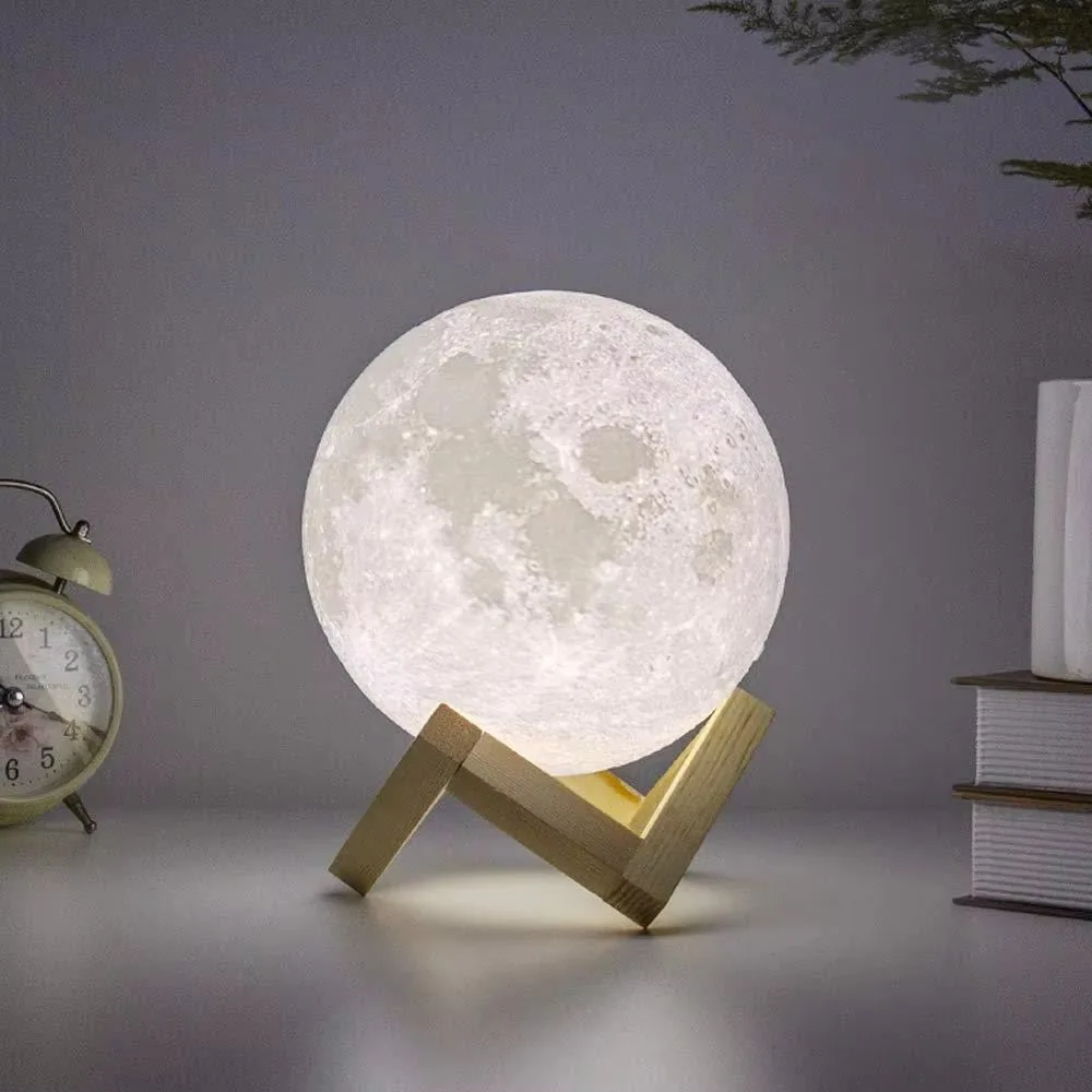 Lámpara de luna 3D táctil de 15 cm con 7 colores, control remoto y base de madera, foto 5 de 5