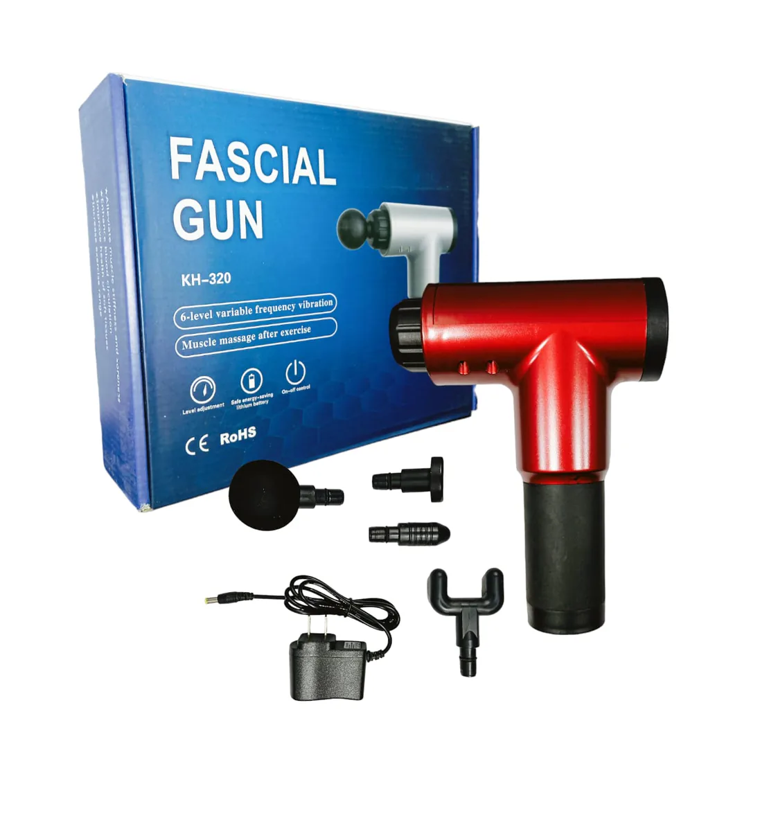 Pistola masajeadora muscular KH-320 con 4 cabezales y cargador, foto 5 de 6