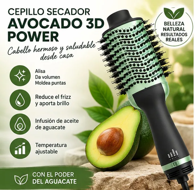Cepillo secador y alisador 3 en 1 de 2000 W con cerámica y aceite de aguacate, foto 4 de 6