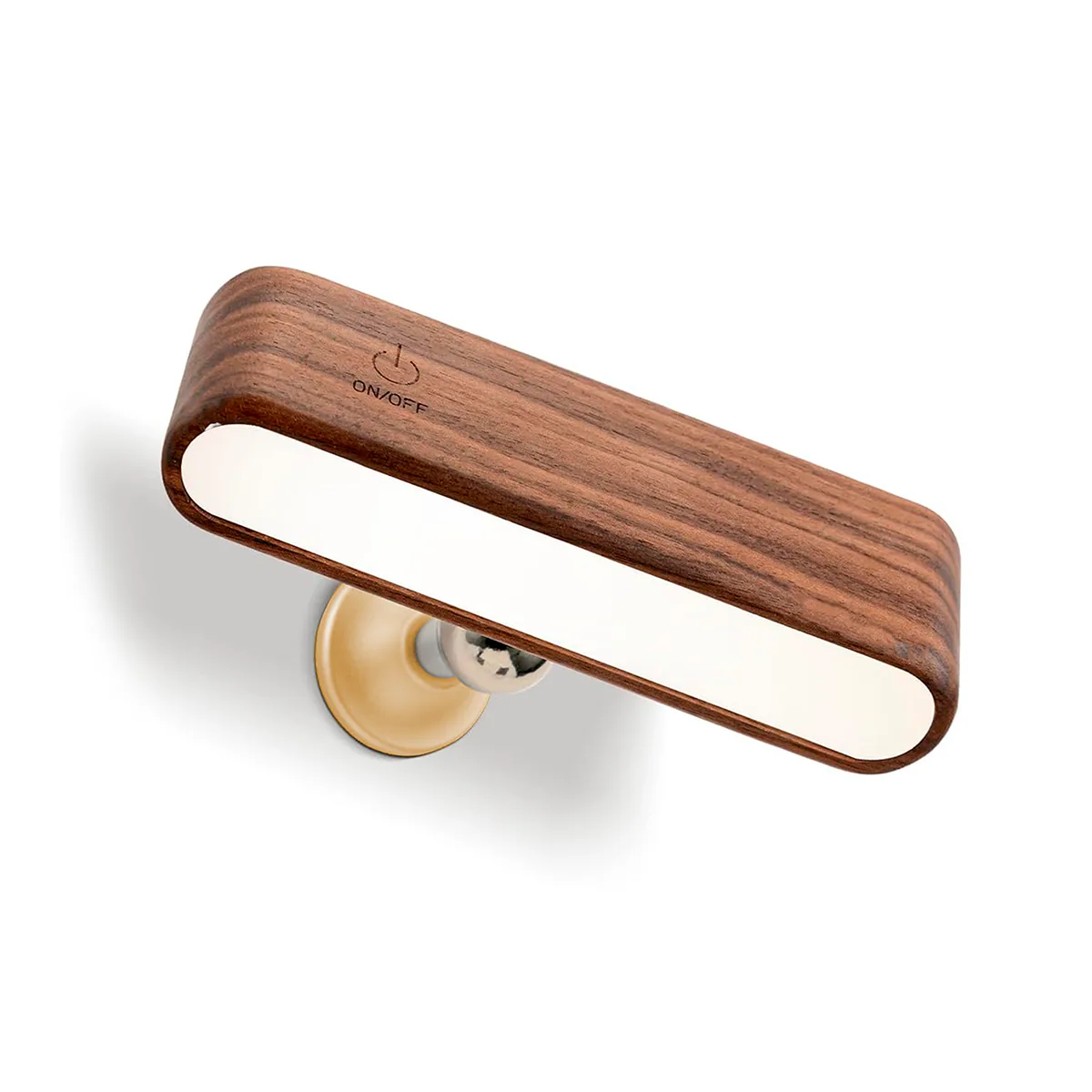 Lámpara de pared LED magnética en madera oscura sobre su base de bola
