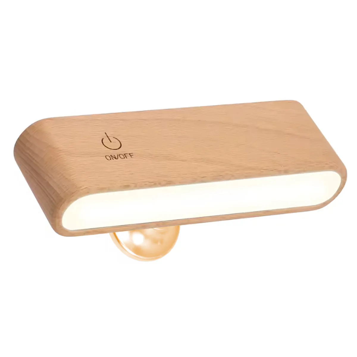 Lámpara de pared LED magnética con acabado de madera clara, encendida