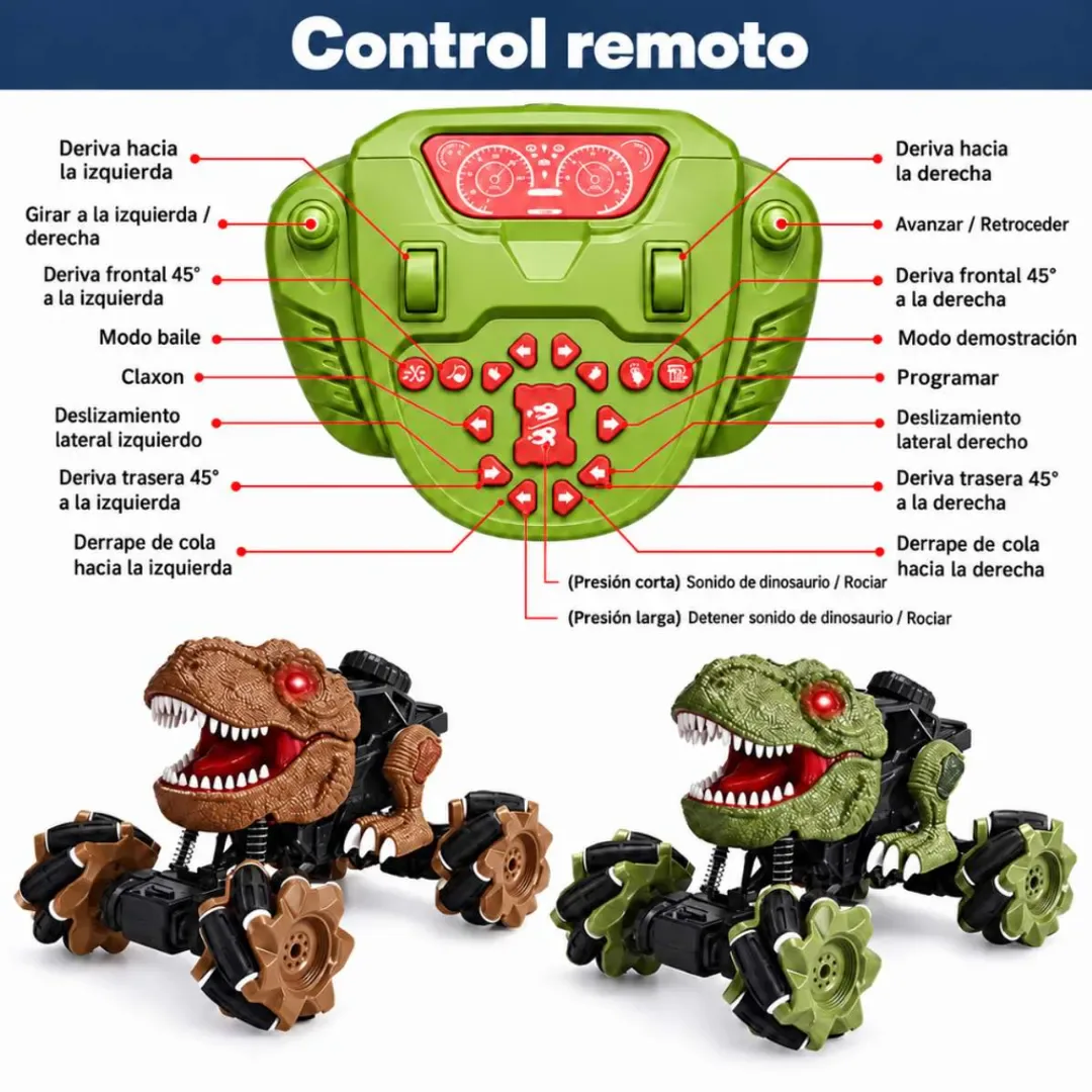 Funciones de los botones del control remoto del carro dinosaurio