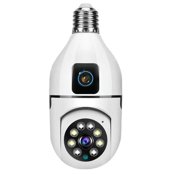 Cámara de seguridad tipo bombillo WiFi con doble lente 1080P, rosca E27 y visión nocturna