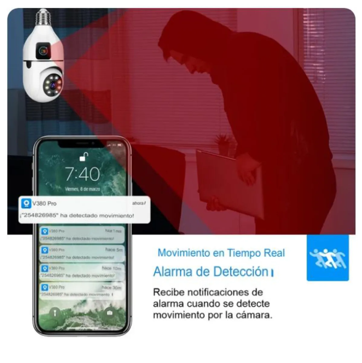 Alerta de movimiento de la app V380 Pro en el celular