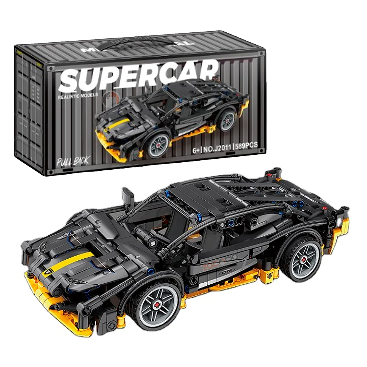 Caja negra del Supercar de 589 piezas junto al carro negro armado