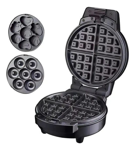 Waflera eléctrica 3 en 1 con placas para waffles, donas y figuras