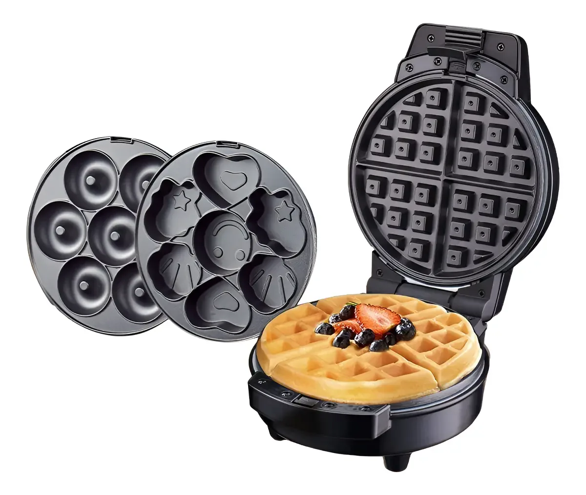 Waflera eléctrica 3 en 1 con placas intercambiables para waffles, mini donas y figuras, foto 2 de 6