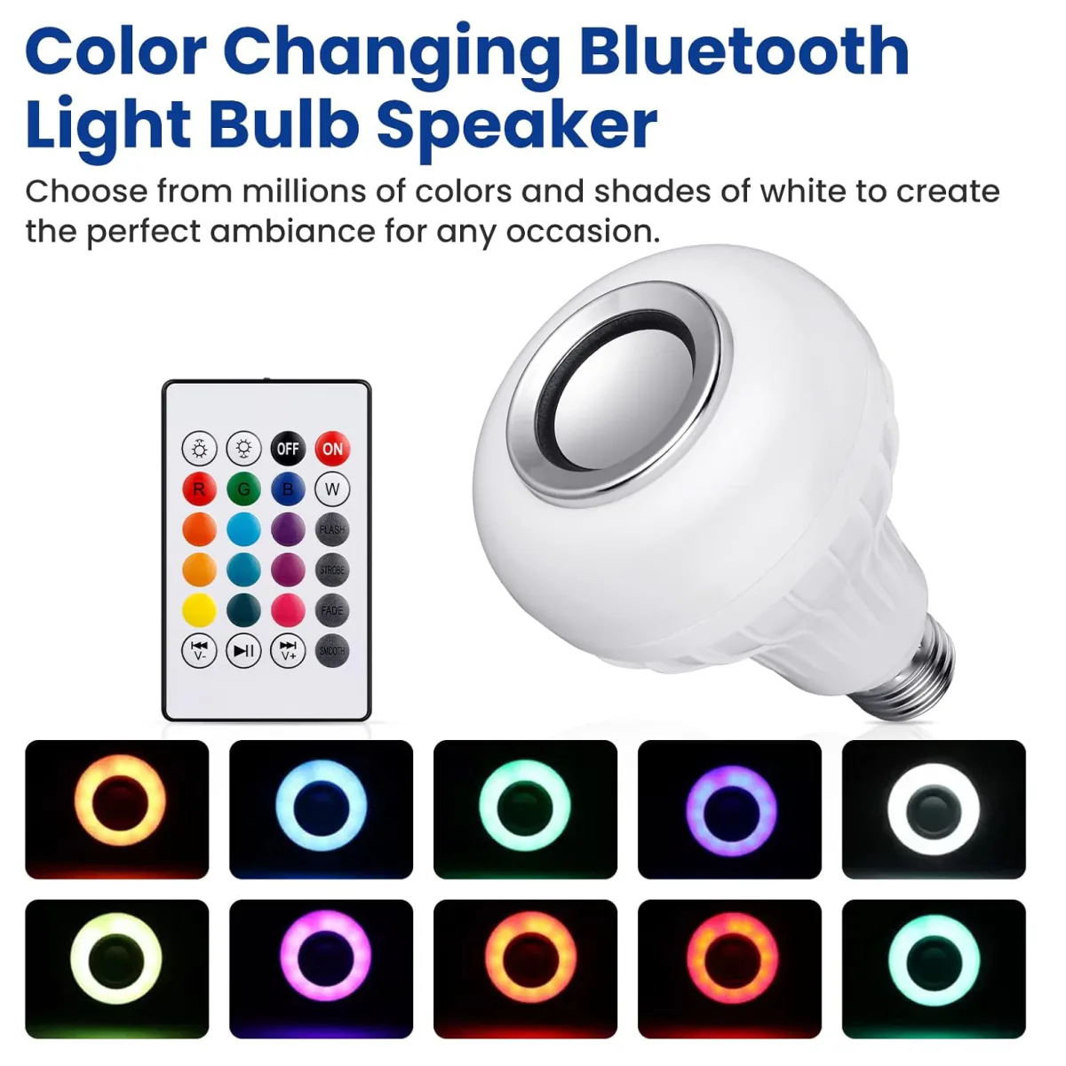 Bombillo LED con parlante Bluetooth, luz multicolor y control remoto, rosca E27, foto 4 de 5