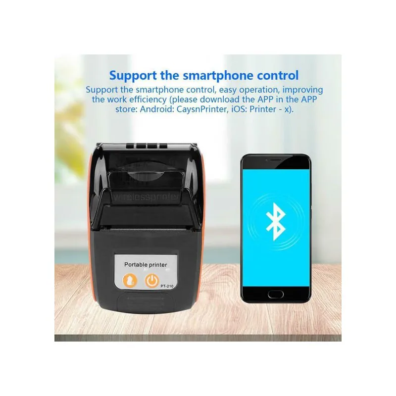 Impresora térmica junto a un celular conectado por Bluetooth