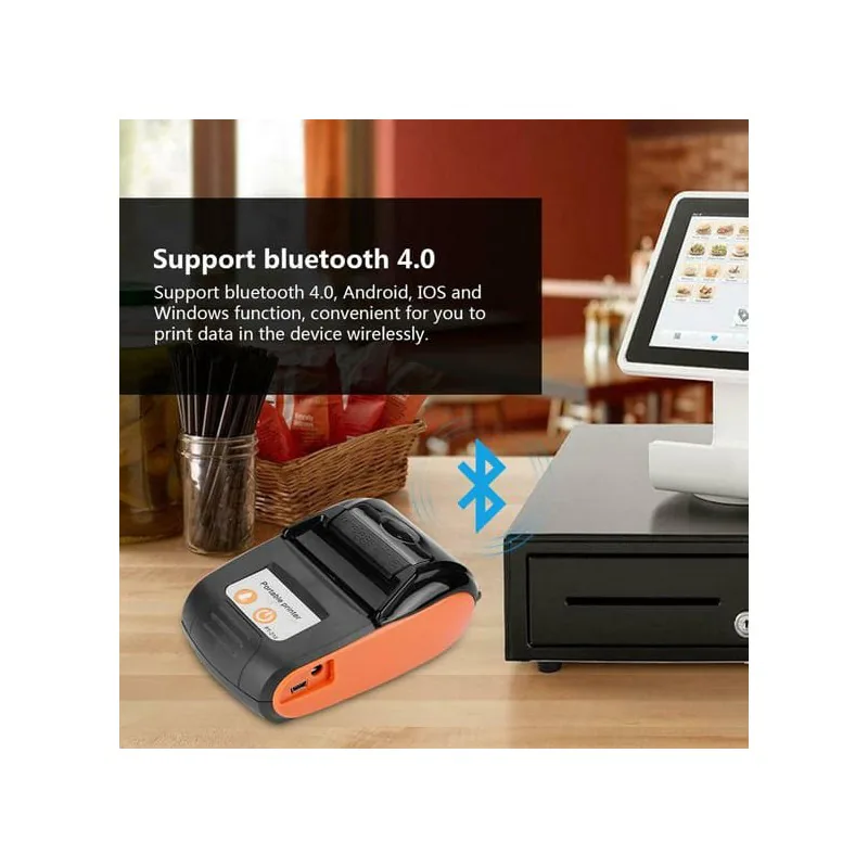 Impresora térmica portátil Bluetooth en el mostrador de un negocio