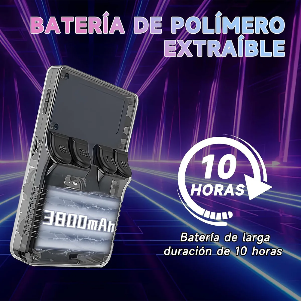 Batería extraíble de la consola R36S, con hasta 10 horas de uso