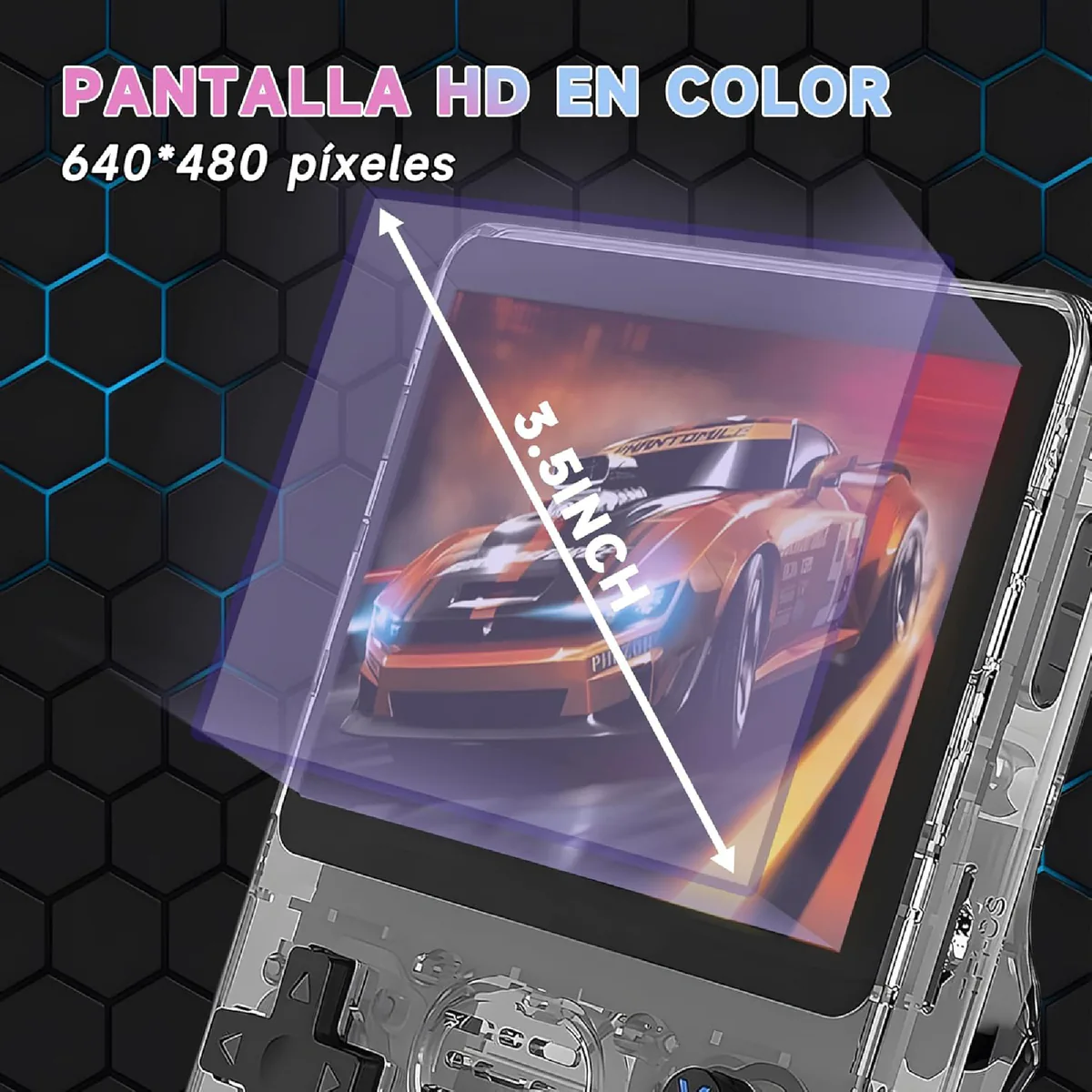 Pantalla IPS de 3,5 pulgadas y 640 x 480 píxeles de la consola R36S