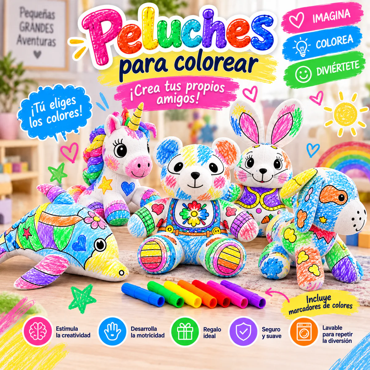 Peluche para colorear lavable con marcadores, 34 cm, foto 5 de 11
