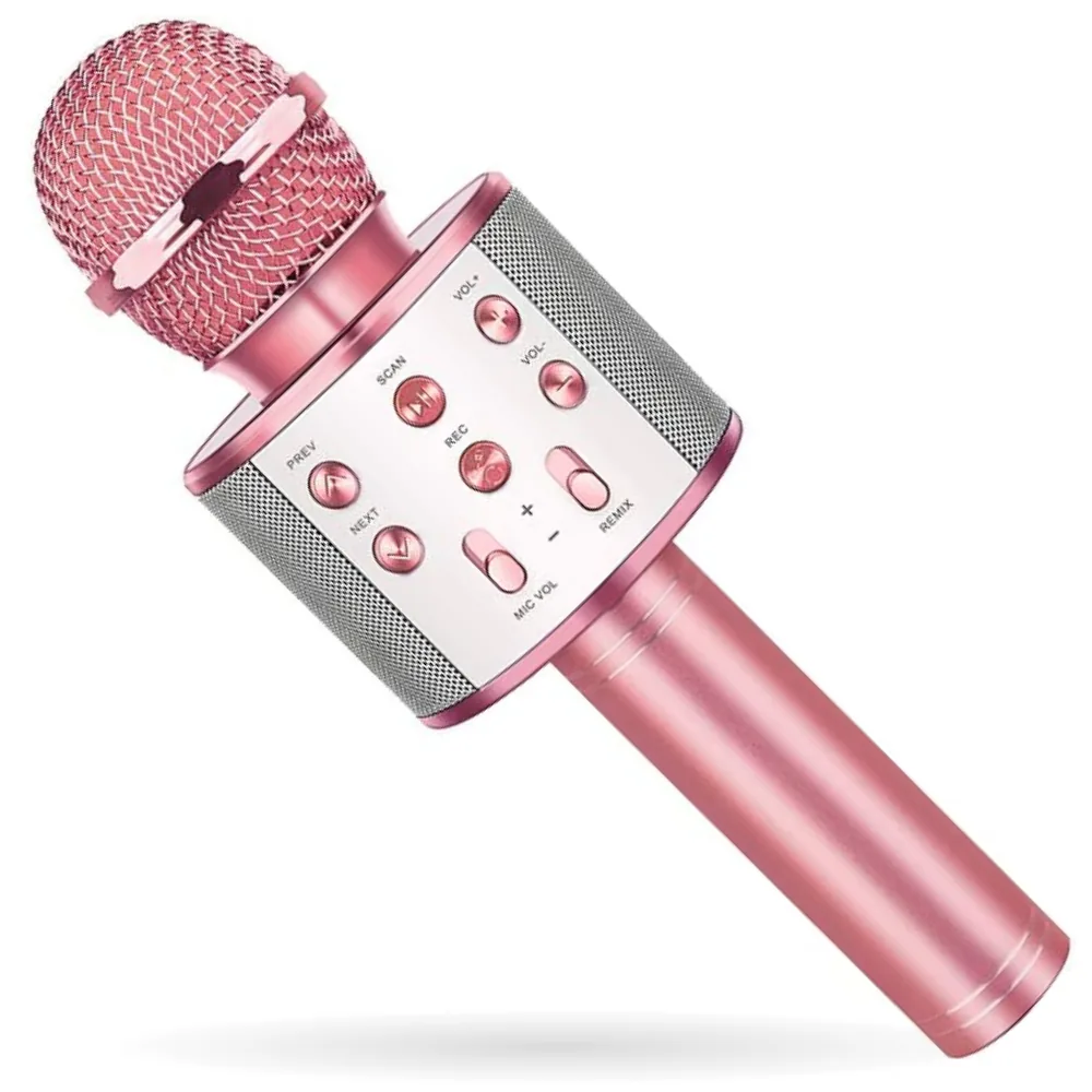 Micrófono karaoke Bluetooth oro rosa con parlante incorporado