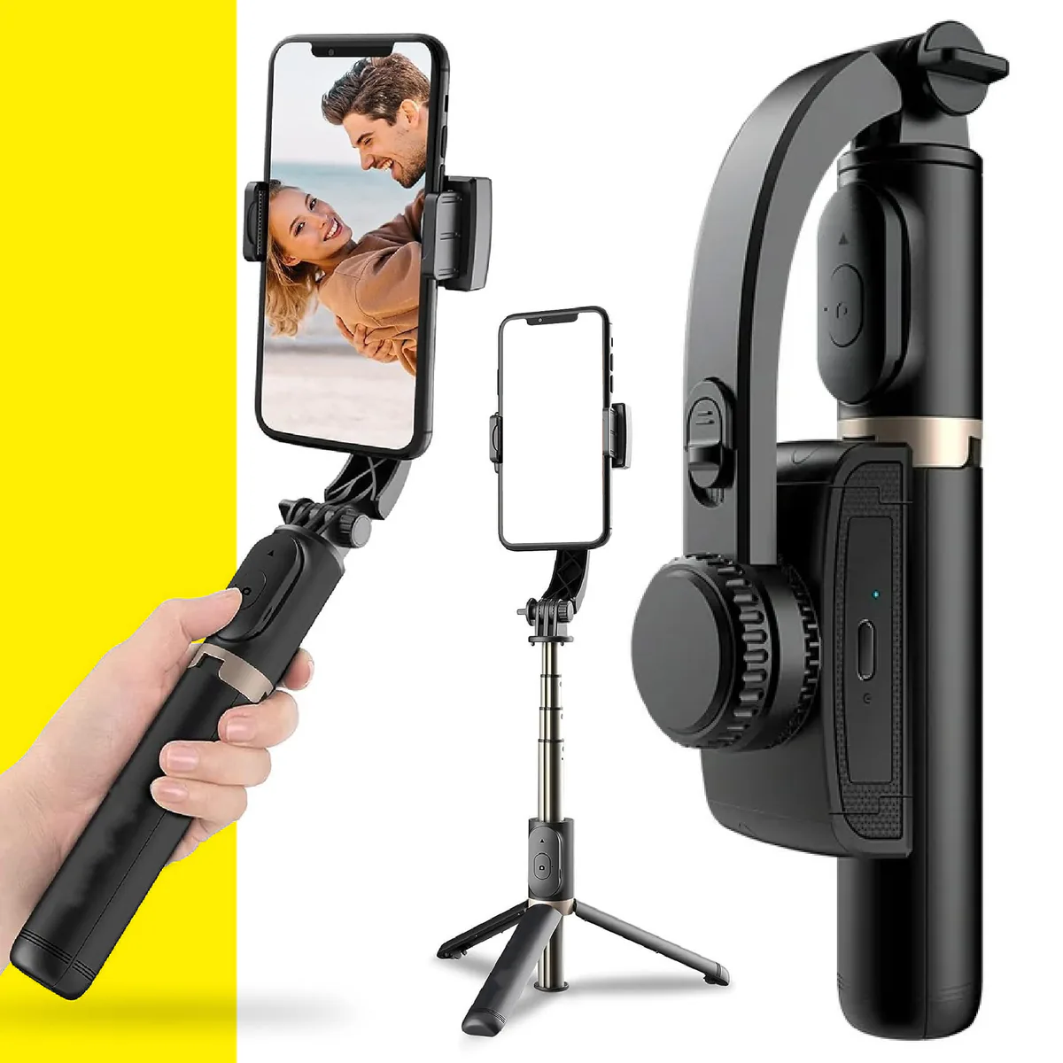 Estabilizador para celular en la mano y armado como trípode