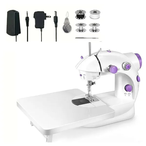 Mini máquina de coser eléctrica con mesa de extensión y pedal