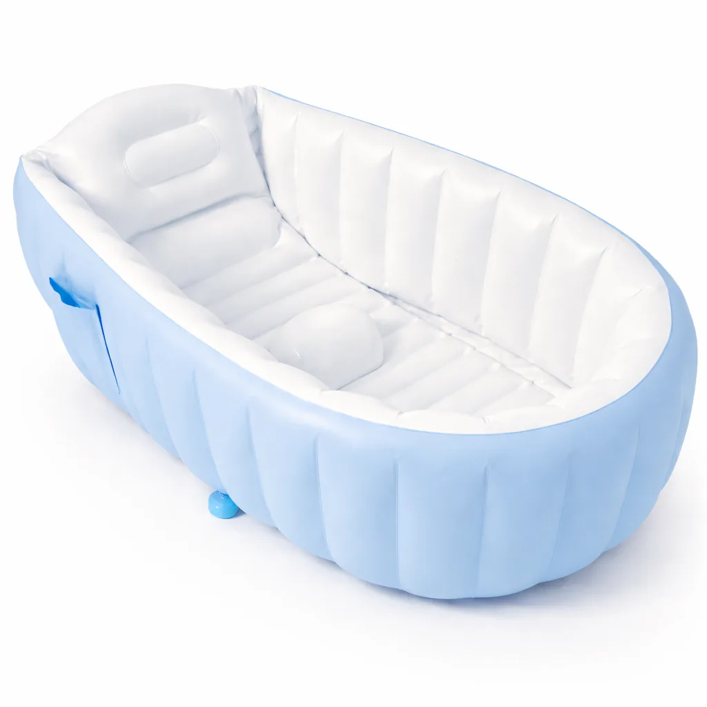 Bañera inflable azul para bebé con apoyo para la cabeza