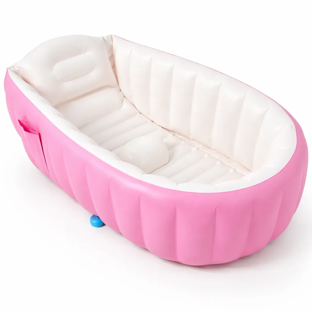 Bañera inflable rosa para bebé con base acolchada