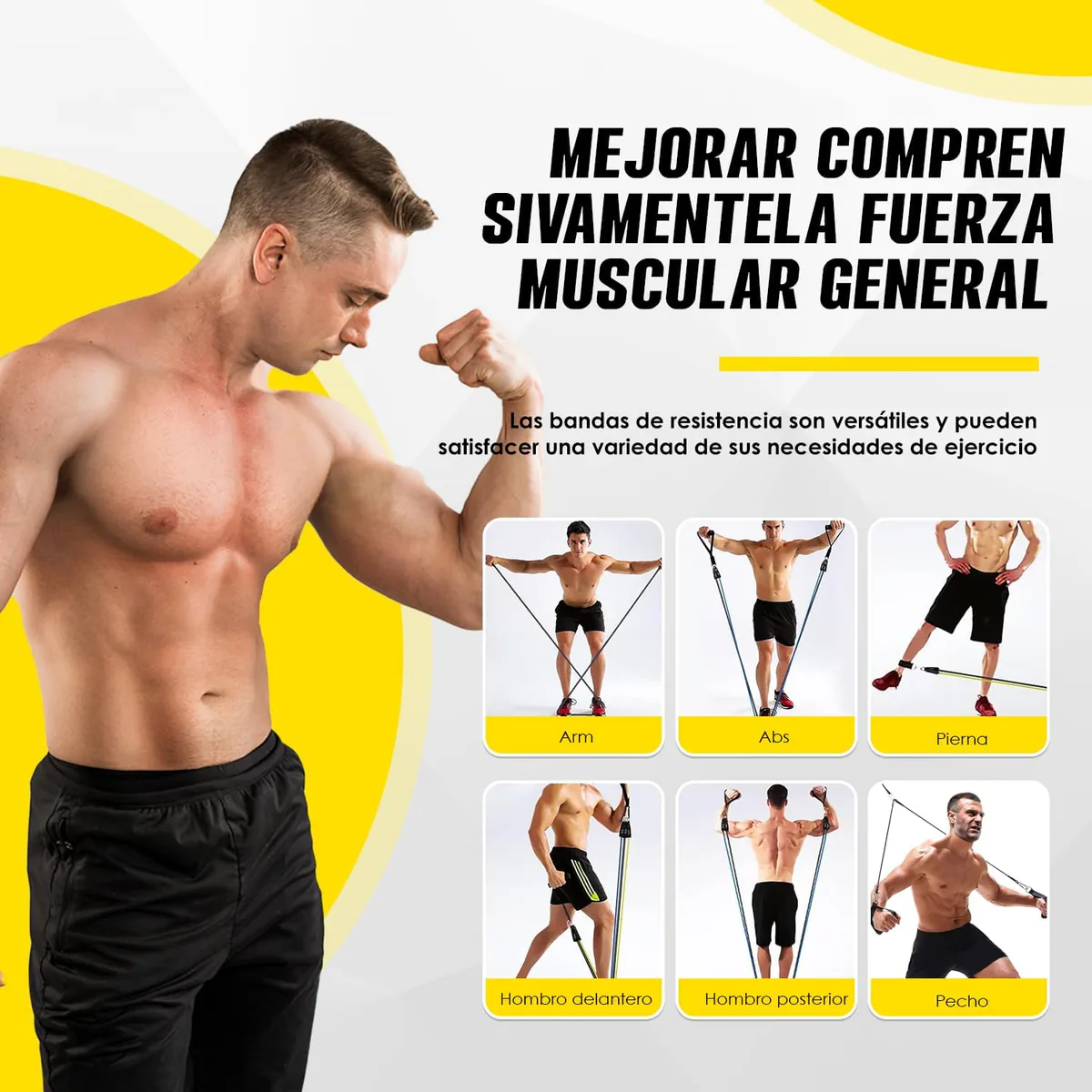 Ejercicios con bandas tubulares para brazos, abdomen, piernas, hombros y pecho