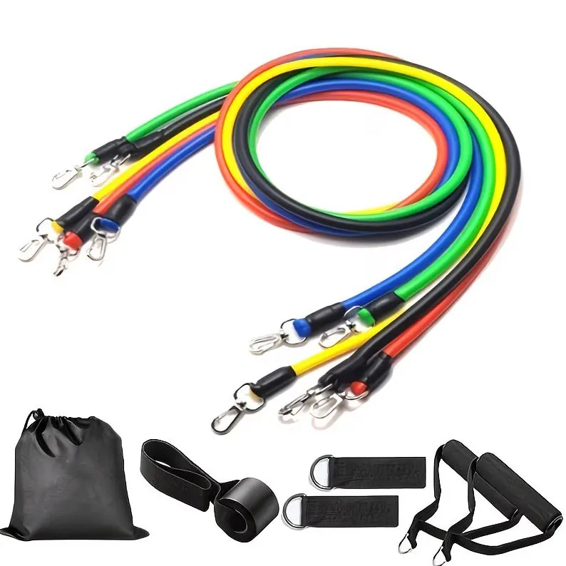 Kit de 5 bandas elásticas tubulares de colores con mangos, correas de tobillo, anclaje y bolsa