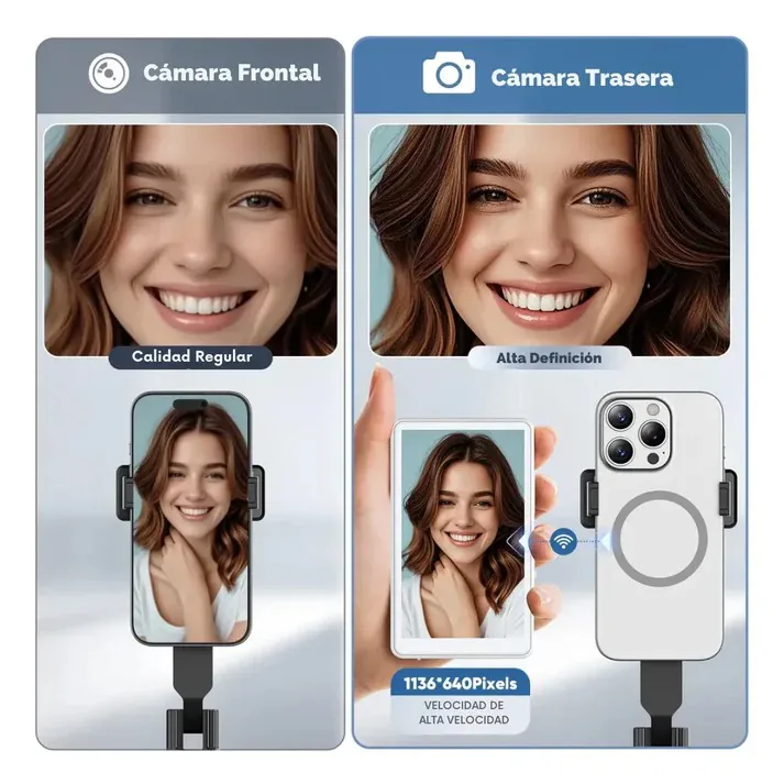 Selfie con la cámara frontal comparada con una hecha con la cámara trasera y la pantalla