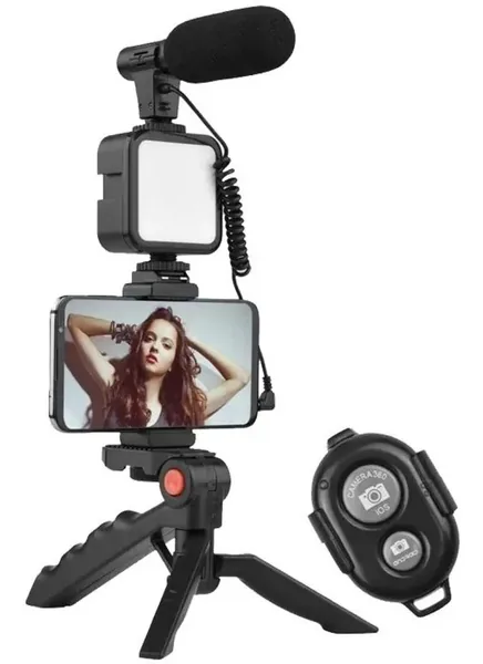 Kit para grabar con el celular: trípode, luz LED, micrófono y control