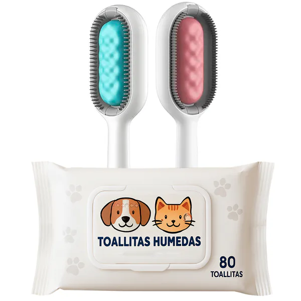 Cepillo para perros y gatos con toallitas húmedas, quita pelo