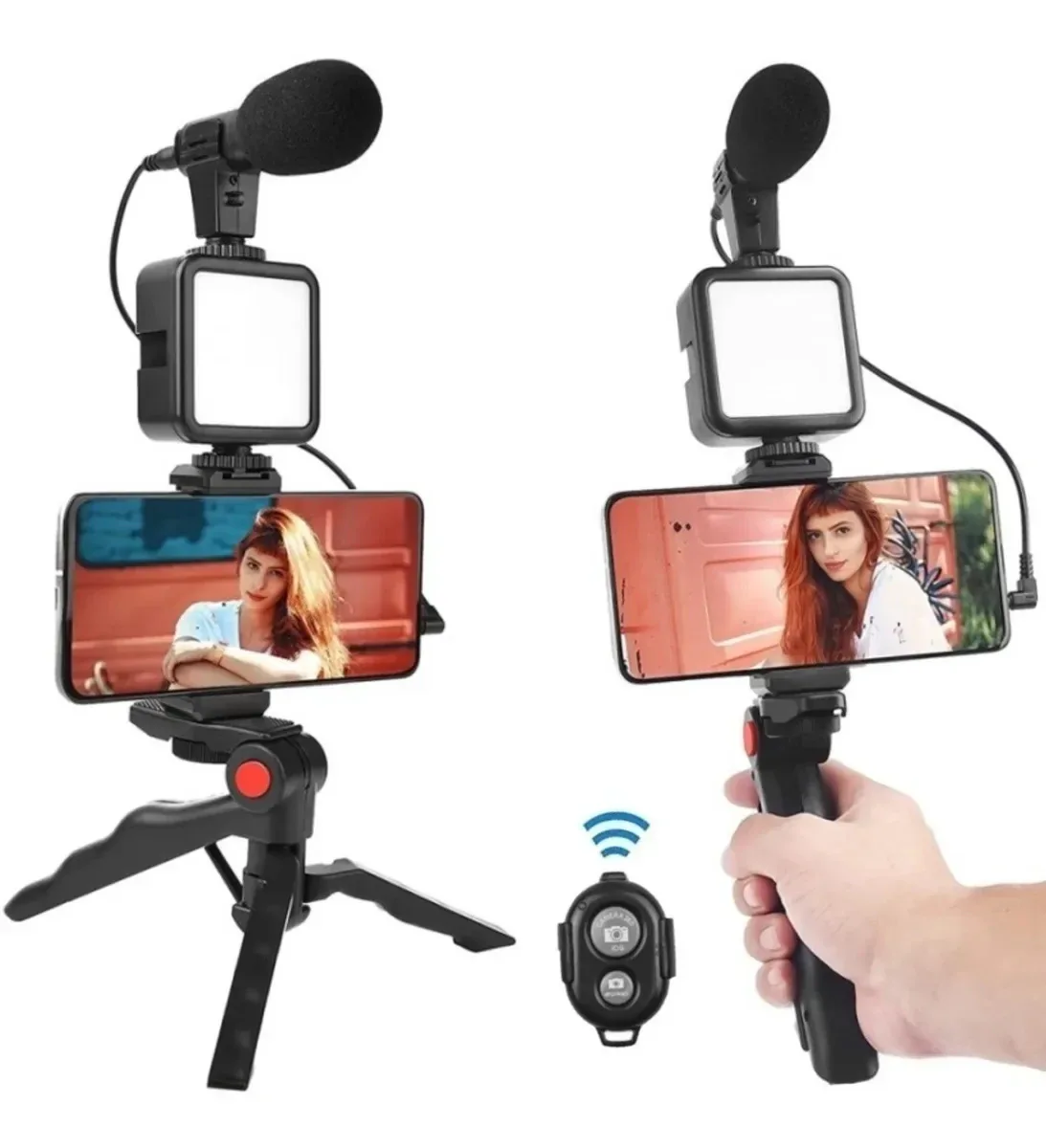 Kit para grabar con el celular: trípode, luz LED, micrófono y control, foto 3 de 5