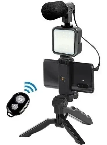 Kit para grabar con el celular: trípode, luz LED, micrófono y control, foto 4 de 5