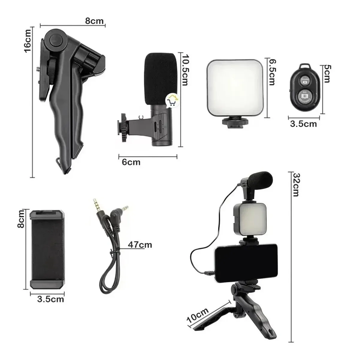 Kit para grabar con el celular: trípode, luz LED, micrófono y control, foto 5 de 5