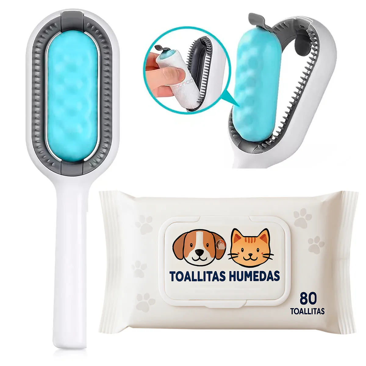 Cepillo para perros y gatos con toallitas húmedas, quita pelo, foto 2 de 7