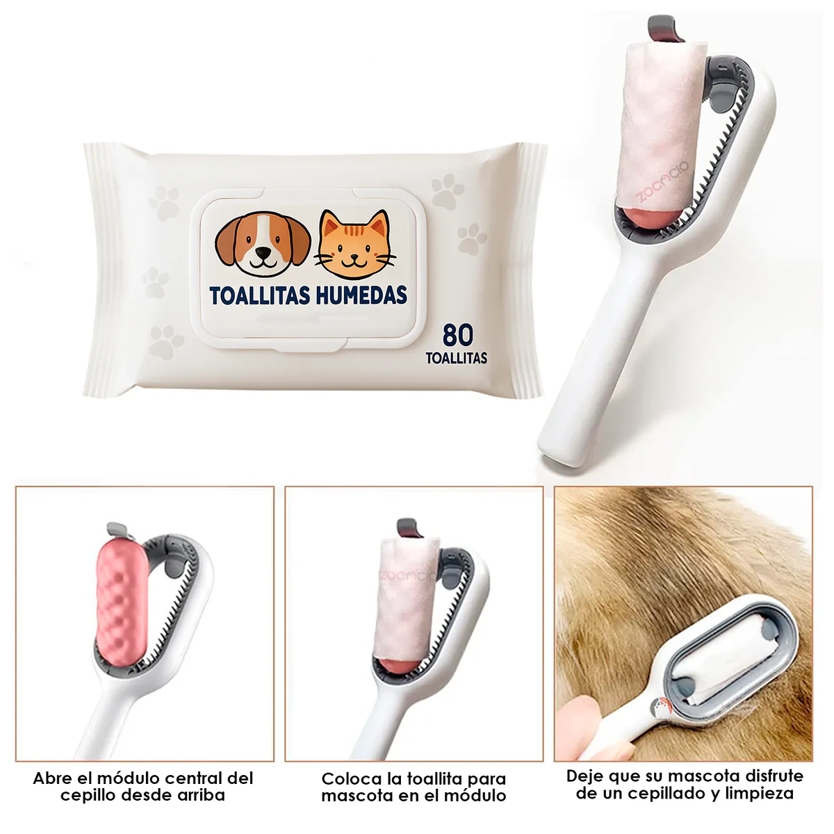 Cepillo para perros y gatos con toallitas húmedas, quita pelo, foto 4 de 7