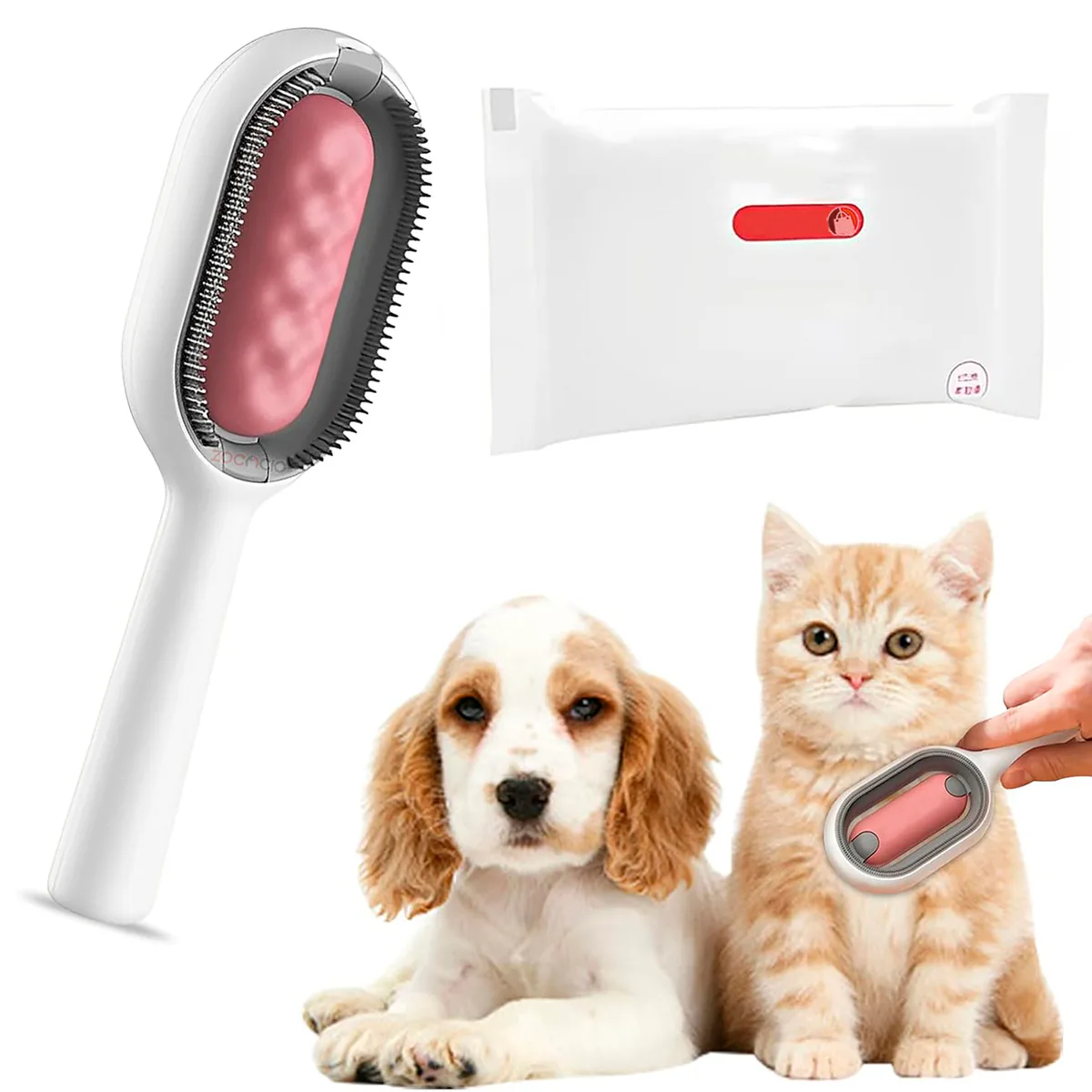 Cepillo para perros y gatos con toallitas húmedas, quita pelo, foto 7 de 7