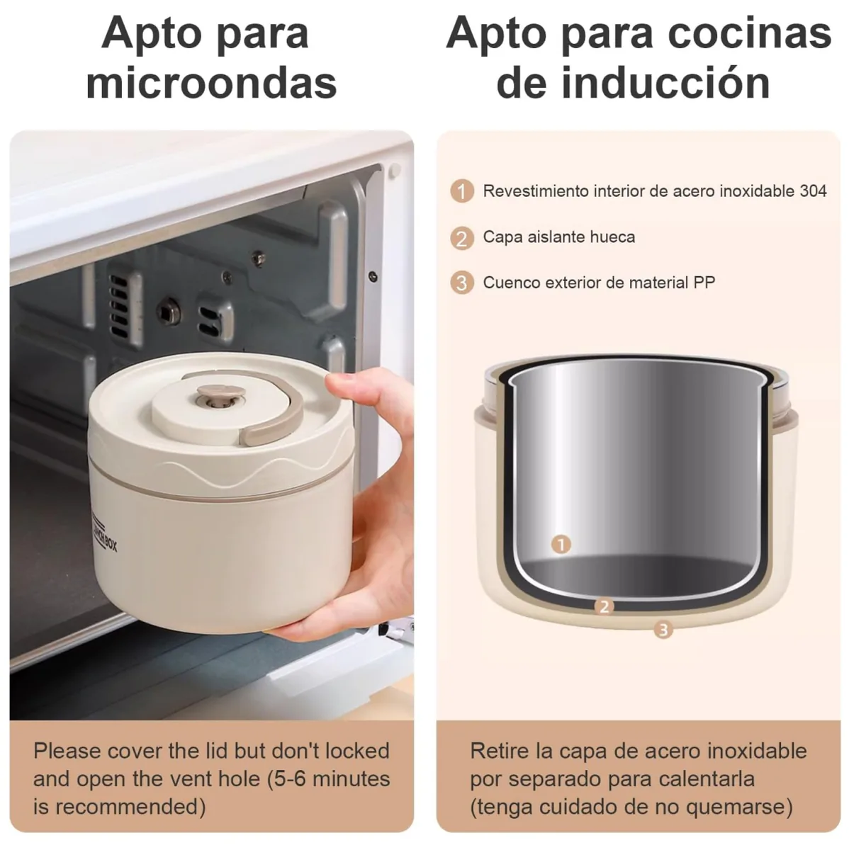 Lonchera térmica con 4 recipientes de acero inoxidable y bolsa, foto 5 de 6