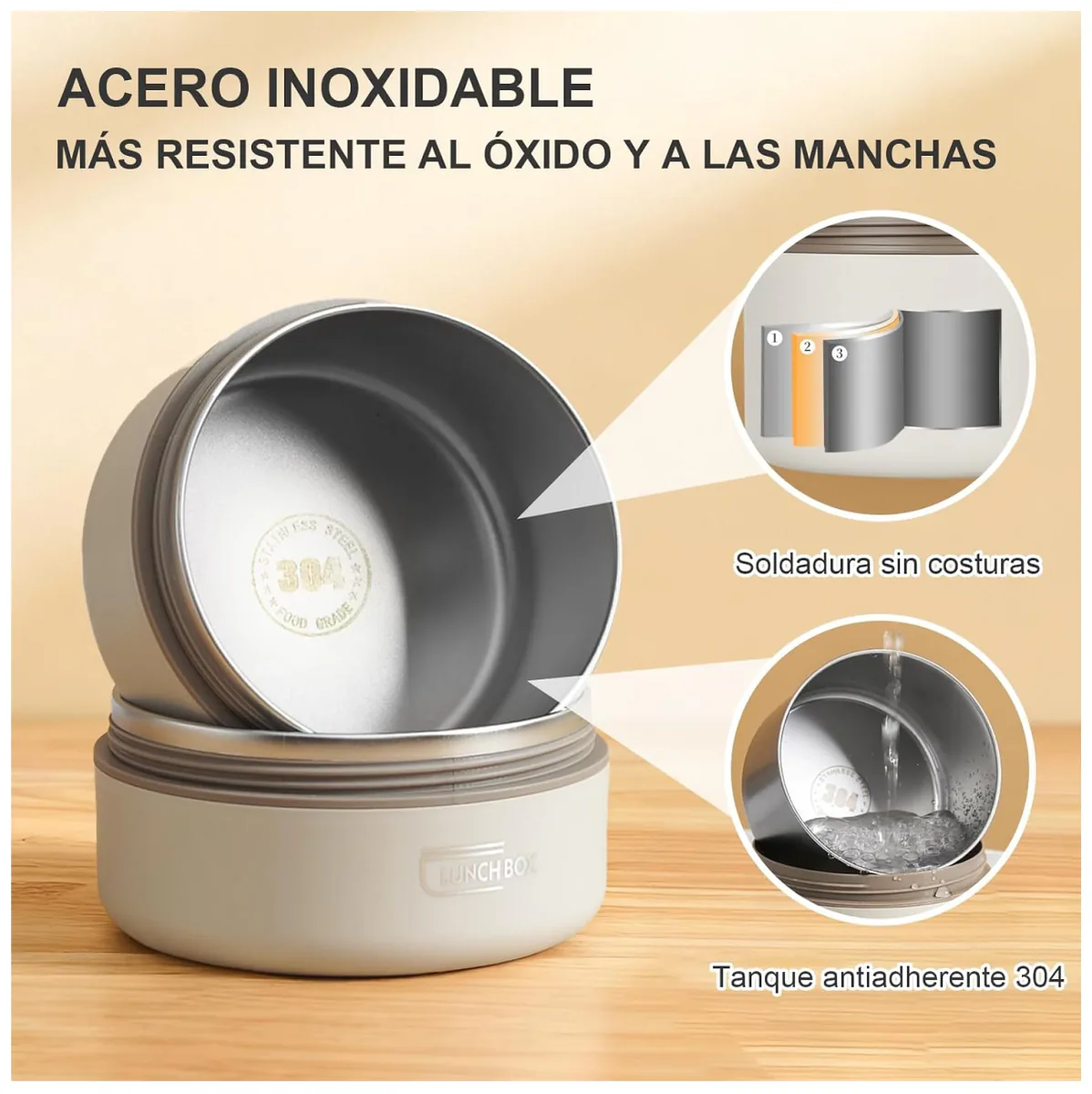 Lonchera térmica con 4 recipientes de acero inoxidable y bolsa, foto 6 de 6