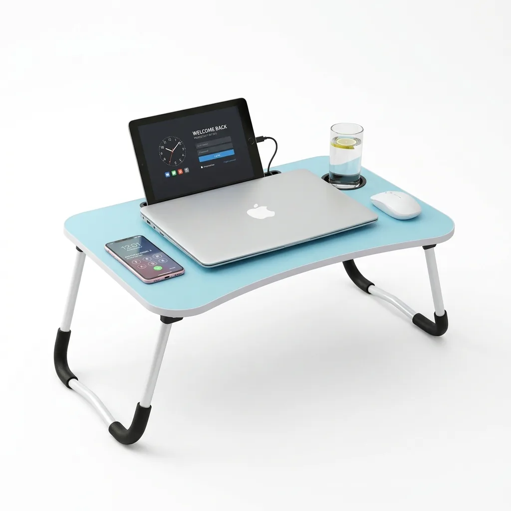 Mesa plegable para portátil con soporte para tablet y portavasos, foto 3 de 5