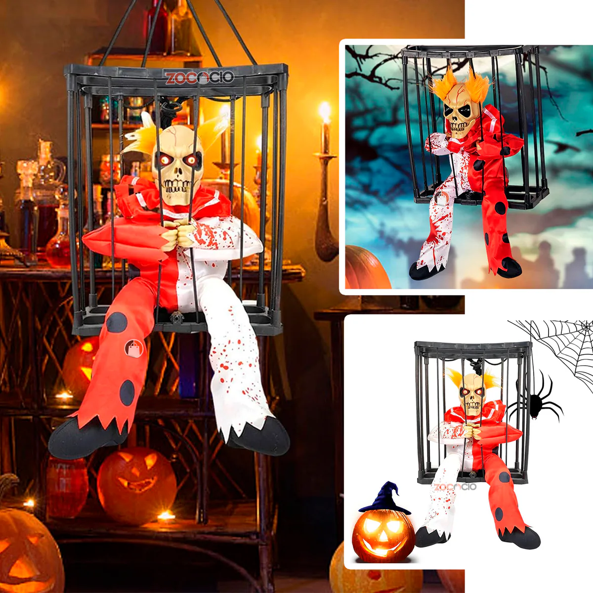 Decoración de Halloween: prisionero en jaula con luz y movimiento, foto 3 de 7